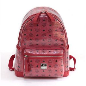 MCM（エムシーエム） パイソン型押しビニールコーティング×MCMロゴ バックパック リュックサック ミディアム レッド MUK 2SJP02RE RED