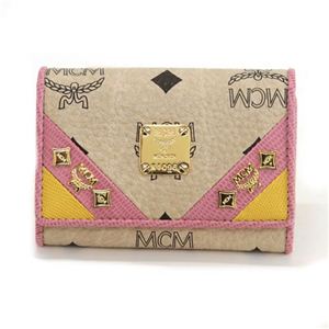 MCM（エムシーエム） スタッズ付 MCMロゴ カードケース 名刺入れ ベージュ／イエロー／ピンク MYA 2SVI74 PK YELLOW／PINK