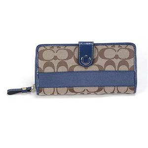Coach（コーチ） シグネチャー ストライプ ラウンドファスナー長財布 カーキ／コバルト F47718 B4A93