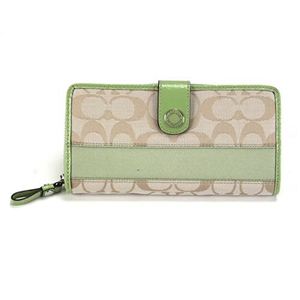 Coach（コーチ） シグネチャー ストライプ ラウンドファスナー長財布 ライトカーキ／グリーン F47718 SVB60