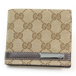 Gucci（グッチ） GGキャンバス GGロゴメタルバー 二つ折り財布 小銭入れ無し ベージュ／ブラウン 233100 FAFXR 9643
