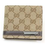 Gucci（グッチ） GGキャンバス GGロゴメタルバー 二つ折り財布 小銭入れ無し ベージュ／ブラウン 233100 FAFXR 9643