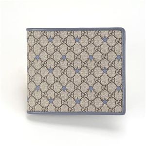 Gucci（グッチ） マイクロGGスプリーム PVCキャンバス×スター 二つ折り財布 小銭入れ無し ベージュ／スカイブルー 256438 KH41G 8879