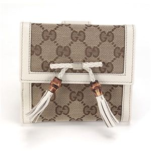 Gucci（グッチ） BELLA ベラ オリジナルGG バンブーリボンタッセル付 Wホック 二つ折り財布 ベージュ／オフホワイト 269984 FWCGG 9761