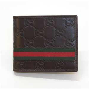 Gucci（グッチ） グッチシマ ウェブ 二つ折り財布 小銭入れ無し チョコレート 138042 A0VBR 2061