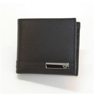 Gucci(グッチ) GGロゴメタルバー 型押しカーフ 二つ折り財布 小銭入れ無し ブラック 233100 ARU0R 1000