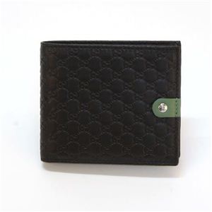 Gucci（グッチ） マイクログッチシマ インターロッキングG 二つ折り財布 小銭入れ無し ブラック／グリーン 281951 BMJ2N 1071
