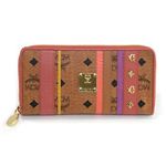 MCM（エムシーエム） スタッズ付 MCMロゴ×ストライプ ラウンドファスナー長財布 コニャック／コーラル MYL 2AVC01 CO COGNAC