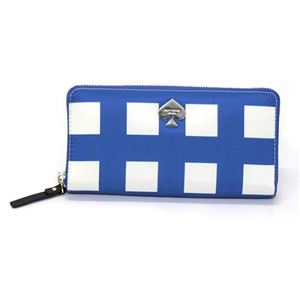 KATE SPADE（ケイトスペード） Berry Street LACEY ラウンドファスナー長財布 チェック柄 ロイヤルブルー／クリーム PWRU3246 426 Roy Blue／Cream