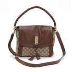 Gucci（グッチ） BELLA ベラ オリジナルGGキャンバス バンブーディテール ウーブンレザーリボン＆タッセルチャーム ショルダーバッグ ミディアム ベージュ／エボニー 282301 FWCGG 8526
