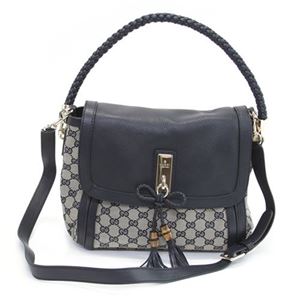 Gucci（グッチ） BELLA ベラ オリジナルGGキャンバス バンブーディテール ウーブンレザーリボン＆タッセルチャーム ショルダーバッグ ミディアム ベージュ／ネイビー 282301 FWCGG 4075