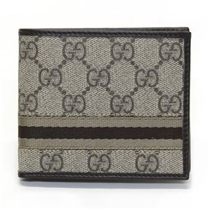 Gucci（グッチ） GGスプリームキャンバス×ウェブ 二つ折り財布 小銭入れ無し ベージュ／ブラウン 138042 KGD8R 8375