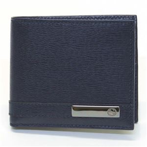 Gucci（グッチ） 型押しカーフ GGロゴメタルバー 二つ折り財布 小銭入れ無し ダークブルー 233100 ARU0N 4009