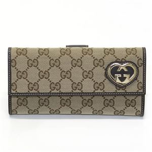 Gucci（グッチ） オリジナルGGキャンバス ハートシェイプ Wホック 二つ折り長財布 ベージュ／ココア 245723 FAFXG 9643
