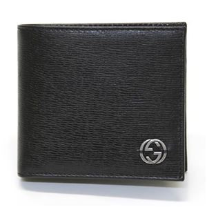 Gucci（グッチ） 型押しカーフ インターロッキングG 小銭入れ付 二つ折り財布 ブラック 256336 ARU0N 1000