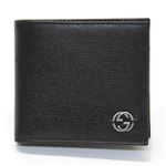Gucci（グッチ） 型押しカーフ インターロッキングG 小銭入れ付 二つ折り財布 ブラック 256336 ARU0N 1000