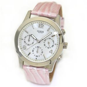 Guess（ゲス） シャイニーピンクのストラップにホワイトシェルダイヤル。女子力アップの可愛いクロノウオッチ W11148L1