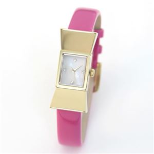 KATE SPADE（ケイトスペード） carlyle strap（カーライル） ダイヤルにシェルとクリスタルをあしらったキュートでドレッシーなレディス・ウオッチ。人気のリボンモチーフ・デザインが可愛さアップ。 1YRU0137