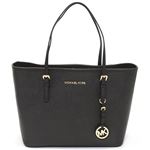 Michael Kors（マイケルコース） Jet Set Travel Small Tote ジェットセット MKチャーム付 格子状型押しレザー トートバッグ ブラック 30H1GTVT1L Black