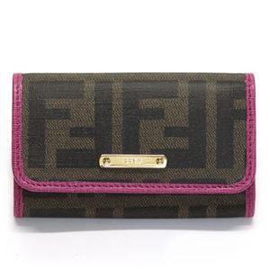 Fendi（フェンディ） ズッカ柄 FFロゴ 6連キーケース ダークブラウンFF×ピンク 8AP079 GRP F0A73 FUXIA