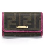 Fendi（フェンディ） ズッカ柄 FFロゴ 6連キーケース ダークブラウンFF×ピンク 8AP079 GRP F0A73 FUXIA