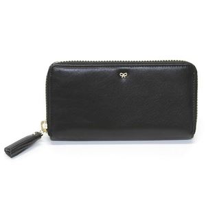 Anya Hindmarch（アニヤハインドマーチ） MAXI ZIP リボンモチーフ＆タッセルがキュートなラウンドファスナー長財布 ブラック 50509257 32697 Coal
