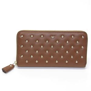 Anya Hindmarch（アニヤハインドマーチ） Joss in Velvet Calf スタッズが両面にちりばめられたキュートなラウンドファスナー長財布 タン 50509257 36947 Tan