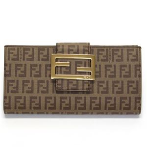 Fendi（フェンディ） ズッカ柄 FFロゴ パスケース付 Wホック 二つ折り長財布 ブラウンFF×ライトブラウン 8M0032 YG1 F0TUD NOCCIOLA GOLD