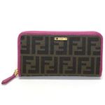 Fendi（フェンディ） ズッカ柄 FFロゴ ラウンドファスナー長財布 ダークブラウンFF×ピンク 8M0299 GRP F0A73 FUXIA