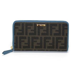 Fendi（フェンディ） ズッカ柄 FFロゴ ラウンドファスナー長財布 ダークブラウンFF×ブルー 8M0299 GRP F0E8D BLUE