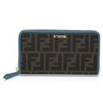 Fendi（フェンディ） ズッカ柄 FFロゴ ラウンドファスナー長財布 ダークブラウンFF×ブルー 8M0299 GRP F0E8D BLUE
