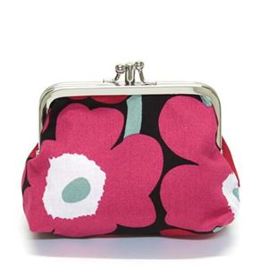 marimekko（マリメッコ） MINI-UNIKKO TUPLA KUKKARO ミニウニッコ柄 がま口財布 小銭入れ ポーチ ブラック／ピンク 034735 934 black／pink
