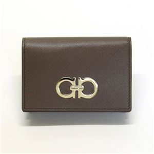 Ferragamo（サルバトーレフェラガモ） ダブルガンチーニ 型押しカーフ カードケース 名刺入れ ≪2013AW≫ 22 A552 DEEP TAUPE 557333