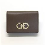 Ferragamo（サルバトーレフェラガモ） ダブルガンチーニ 型押しカーフ カードケース 名刺入れ ≪2013AW≫ 22 A552 DEEP TAUPE 557333