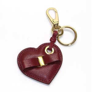 Ferragamo(サルバトーレフェラガモ) ハート型×リボンモチーフ 型押しカーフ キーリング キーホルダー ≪2013AW≫ 22 B816 ROSSO 550581