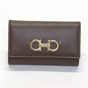 Ferragamo（サルバトーレフェラガモ） ダブルガンチーニ 型押しカーフ 6連キーケース ≪2013AW≫ 22 B853 DEEP TAUPE 557347