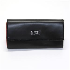 DIESEL（ディーゼル） FRESH ＆ BRIGHT Amazonite L字ファスナー小銭入れ付 二つ折り長財布 カウレザー ブラック／オレンジ ≪2013AW≫ X02055 PR378 H4868 Black／Spicy Orange