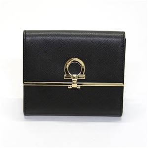 Ferragamo（サルバトーレフェラガモ） ガンチーニ 型押しカーフ パスケース付 Wホック 二つ折り財布 ≪2013AW≫ 22 4639 NERO／ROSSO 549459