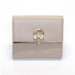 Ferragamo（サルバトーレフェラガモ） ガンチーニ 型押しカーフ パスケース付 Wホック 二つ折り財布 ≪2013AW≫ 22 4639 NEW BISQUE／MORNING ROSE 549460