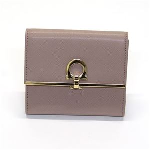 Ferragamo（サルバトーレフェラガモ） ガンチーニ 型押しカーフ パスケース付 Wホック 二つ折り財布 ≪2013AW≫ 22 4639 NOCTURNE ROSE／CORNIOLA 549458