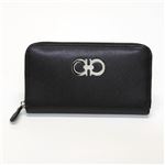 Ferragamo（サルバトーレフェラガモ） ダブルガンチーニ 型押しカーフ ラウンドファスナー長財布 ≪2013AW≫ 22 B300 NERO 474144