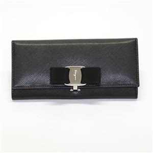 Ferragamo（サルバトーレフェラガモ） リボンモチーフ 型押しカーフ 二つ折り長財布 ≪2013AW≫ 22 B559 NERO／NERO 494414