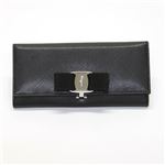 Ferragamo（サルバトーレフェラガモ） リボンモチーフ 型押しカーフ 二つ折り長財布 ≪2013AW≫ 22 B559 NERO／NERO 494414