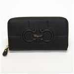 Ferragamo（サルバトーレフェラガモ） 型押しダブルガンチーニ ソフトカーフ ラウンドファスナー長財布 22 B724 NERO 532378