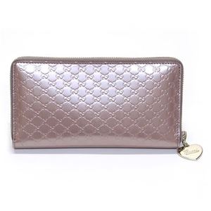 Gucci（グッチ） シャイニーマイクログッチシマ ハートチャーム付 ラウンドファスナー長財布 メタリックピンク ≪2013AW≫ 308260 AZA3G 6812