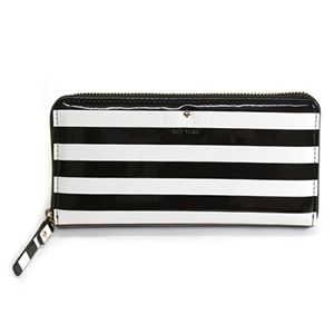 KATE SPADE（ケイトスペード） Harrison Street Stripe LACEY ボーダー柄 ラウンドファスナー長財布 ブラック／クリーム ≪2013AW≫ PWRU3447 71 BLACK／CREAM