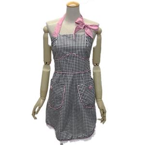 Jessie Steele（ジェシースティール） オシャレでキュートなファッションエプロン ≪2013AW≫ Yarn Dye Black and White Gingham ギンガムチェック ブラック×ホワイト×ピンク 453-JS-149BLK
