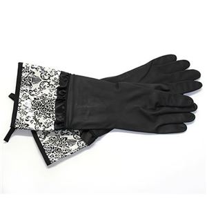 Jessie Steele（ジェシースティール） Rubber Gloves オシャレでキュートなゴム手袋 キッチングローブ≪2013AW≫ Cream and Black Bouguet Damask ダマスクモチーフ／ブラック 802-JS-229C