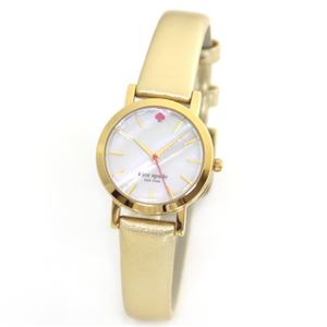 KATE SPADE（ケイトスペード） metro mini（メトロミニ） シェルダイヤルにショッキングピンクのスペードインデックス。ゴールドカラー・レザーのグラマラスなレディス・ウオッチ。 1YRU0270