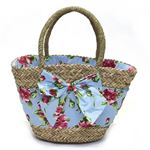 Jessie Steele（ジェシースティール） 大きなリボンとフラワープリント布がキュートなカゴバッグ Pink Magnolias Seagrass Beach Bag シーグラス ビーチバッグ 822-JS-250